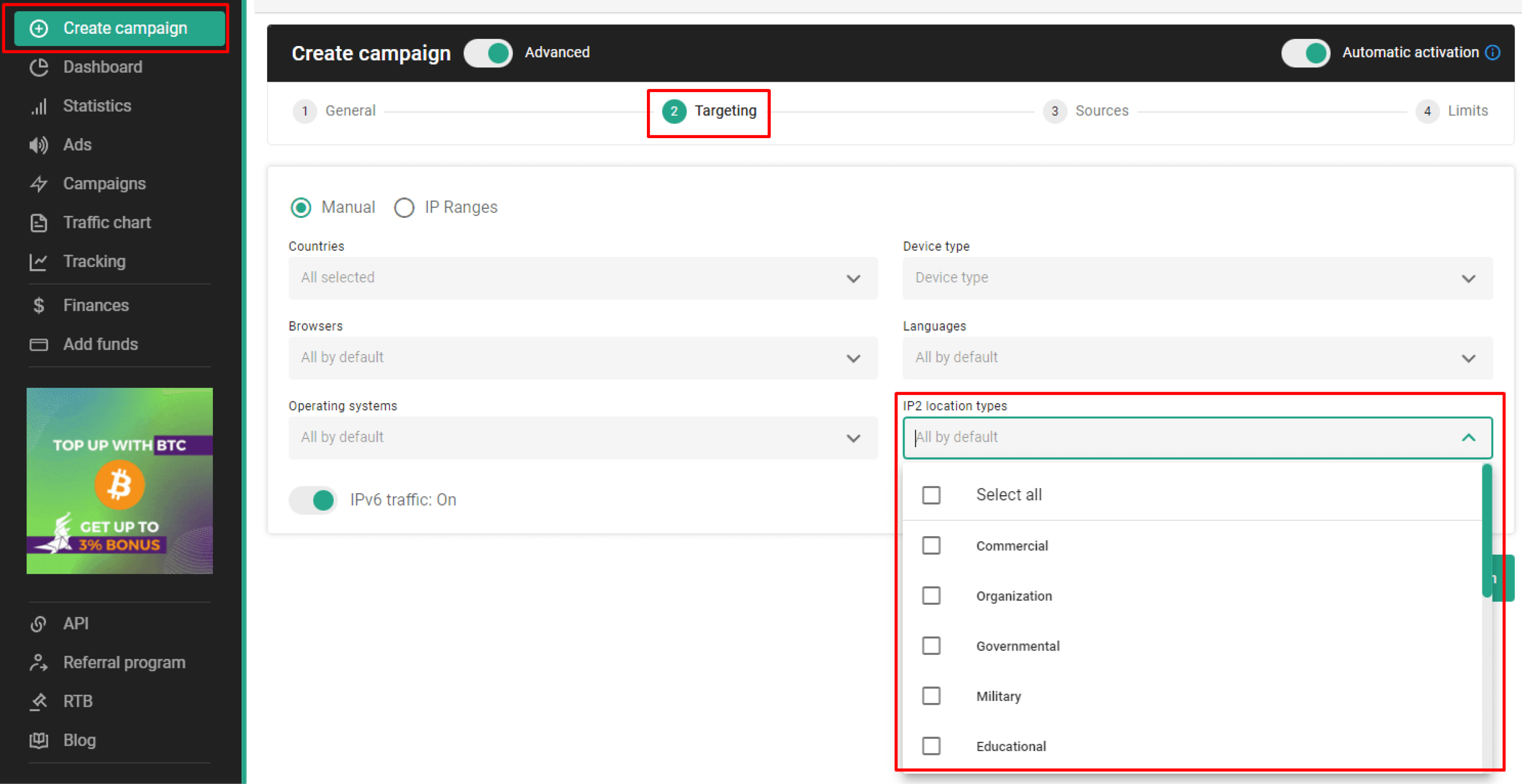 IP2 location targeting